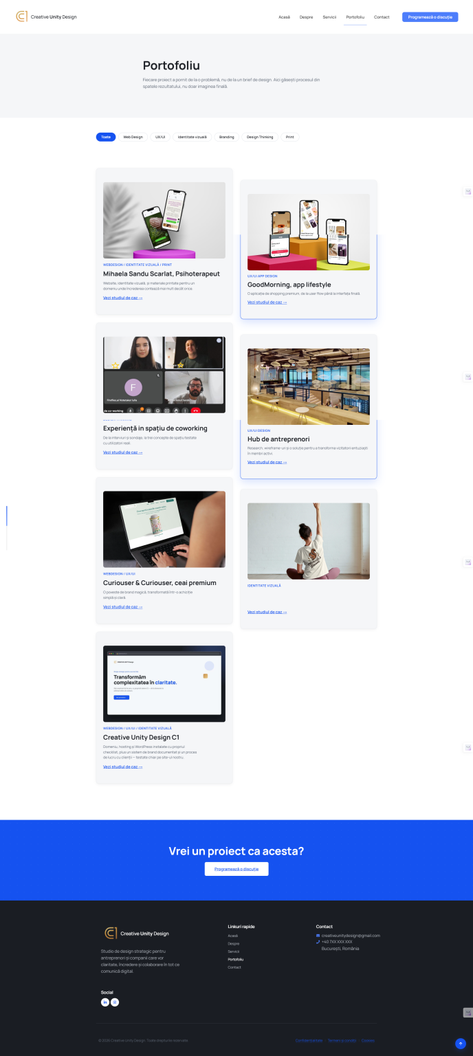 Captura de ecran a paginii de portofoliu Creative Unity Design